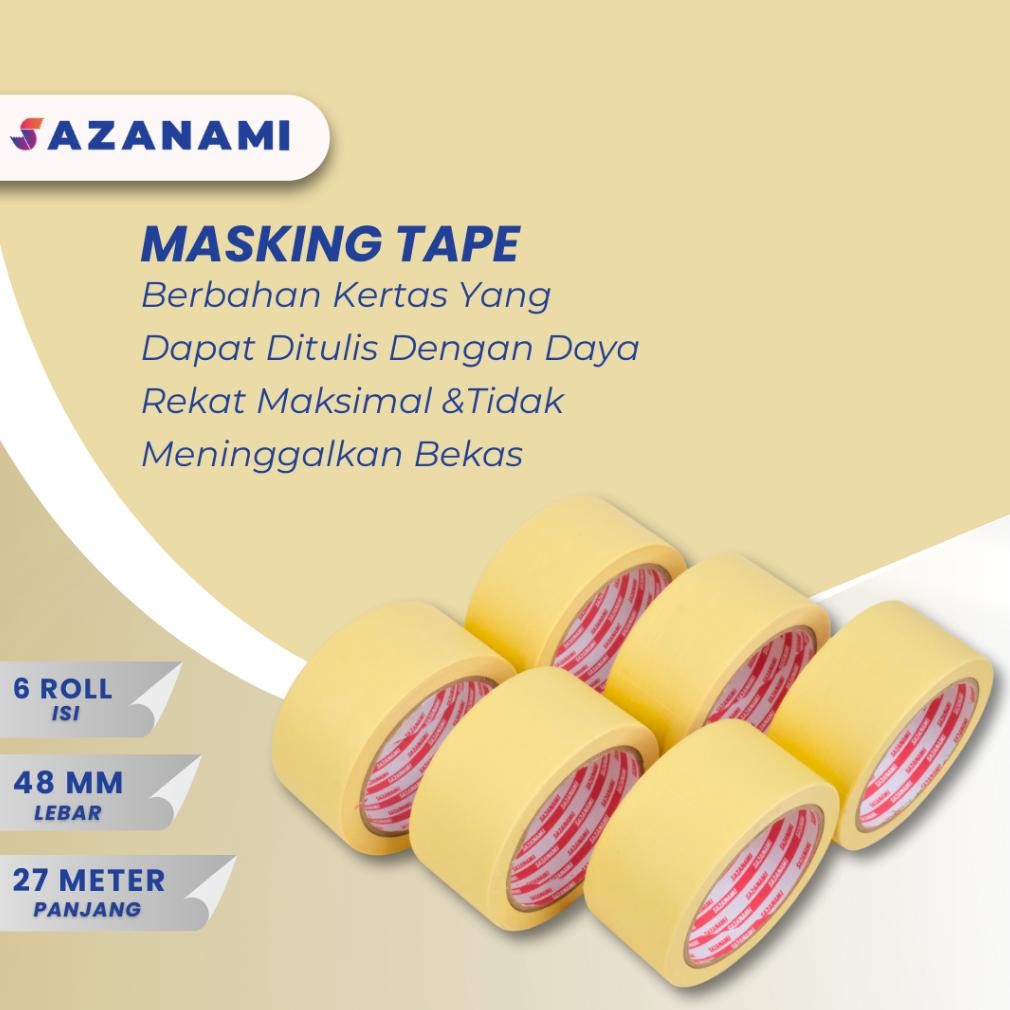 

JH8 Lakban Kertas Masking Tape 2" 48mm x 27m Sazanami Tape isolasi kertas