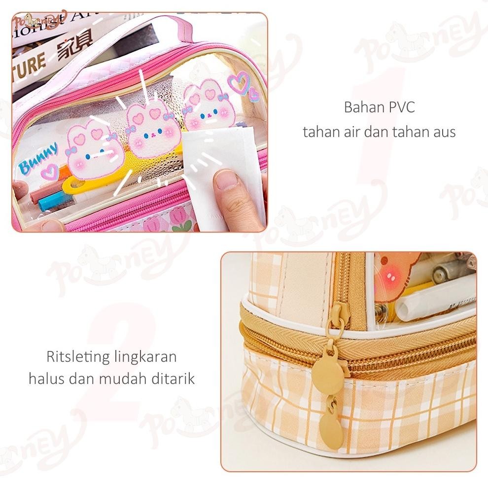 

JH8 Poney Tempat pensil anak besar pen case karakter Kotak pensil transparan