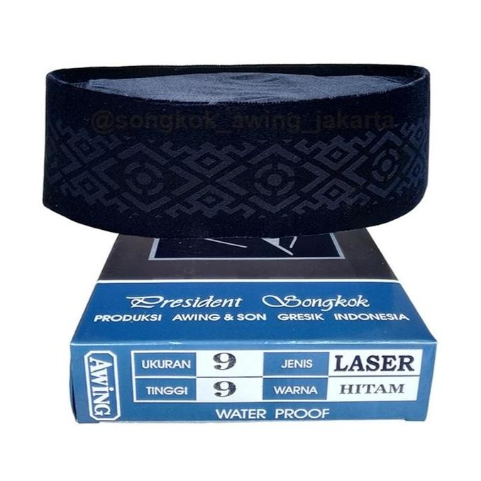 Songkok Peci Awing Ac Motif Laser Kopiah Hitam Dewasa