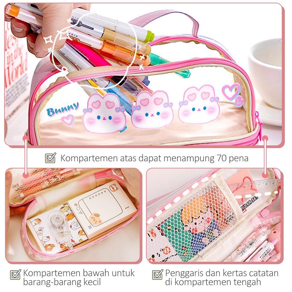 

JH8 JCHO Tempat Pensil Transparan Kotak Pensil Anak Tas Pensil Zipper Motif Lucu Alat Tulis