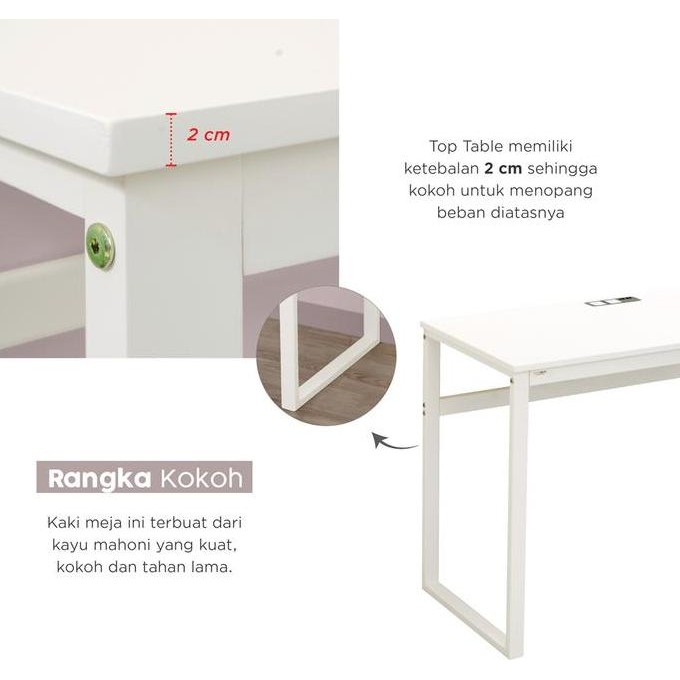 Terlaris Ifurnholic Ecle Usb Desk 80 | Meja Belajar Aesthetic + Colokan Listrik | Meja Kamar Kayu Mi