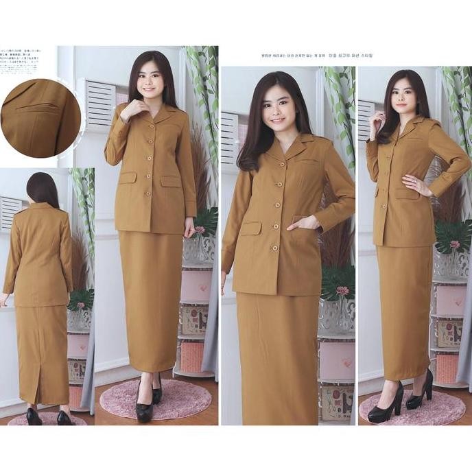Jas Blazer Seragam Lynelle Collection Wanita PEMDA MUDA/KHAKI MUDA/KEKI MUDA Stelan ROK A / ROK SPAN
