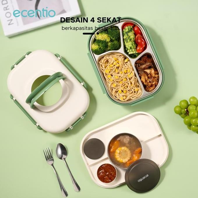 ECENTIO 1100ML LUNCH BOX KOTAK MAKAN SIANG DENGAN STAINLESS STEEL