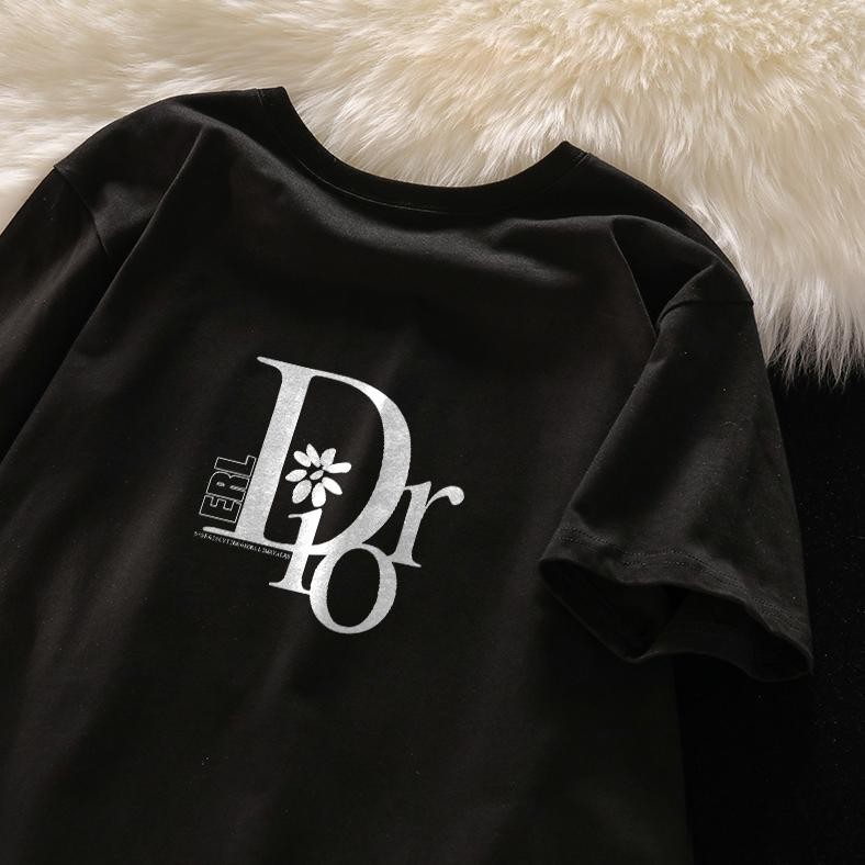 Terbaru Hitam Kaos Dior Classic Letters Korean Style Wanita Baju Atasan Wanita