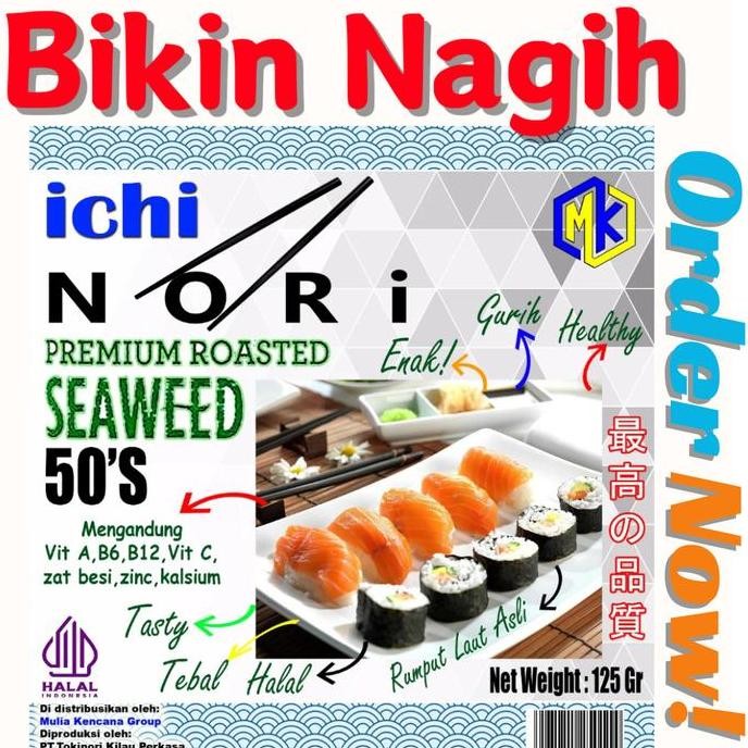 

Ichi Nori Sushi Nori 50 Sheet Rumput Laut Seaweed 125 Gr