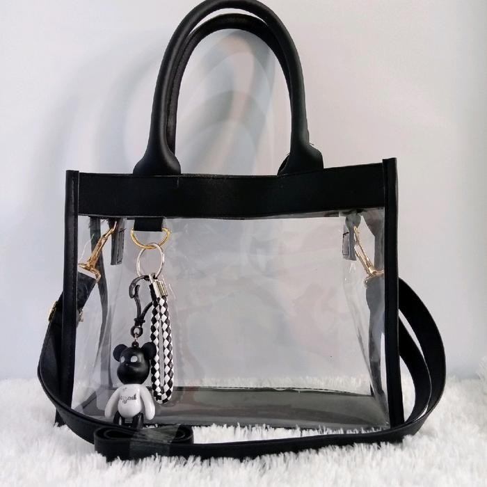 Efs Tas Transparan Tas Pvc Konser Tas Plastik Hitam Wanita Selempang