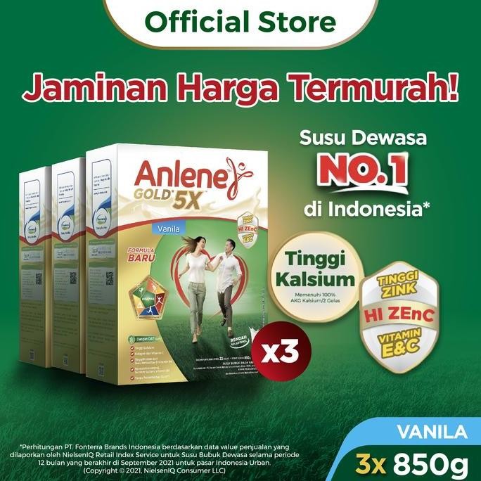 

Anlene Gold 5X Susu Bubuk Vanilla 3 X 850G-Tulang, Sendi & Otot