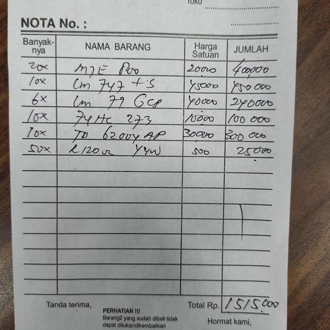

Nota Pembelian Pak Malik 1,515,000