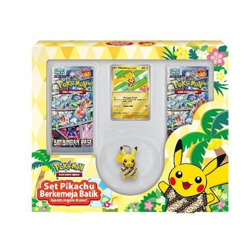 Pokemon TCG Bimbingan Rasi Set Pikachu Berkemeja Batik Keychain Rare Original