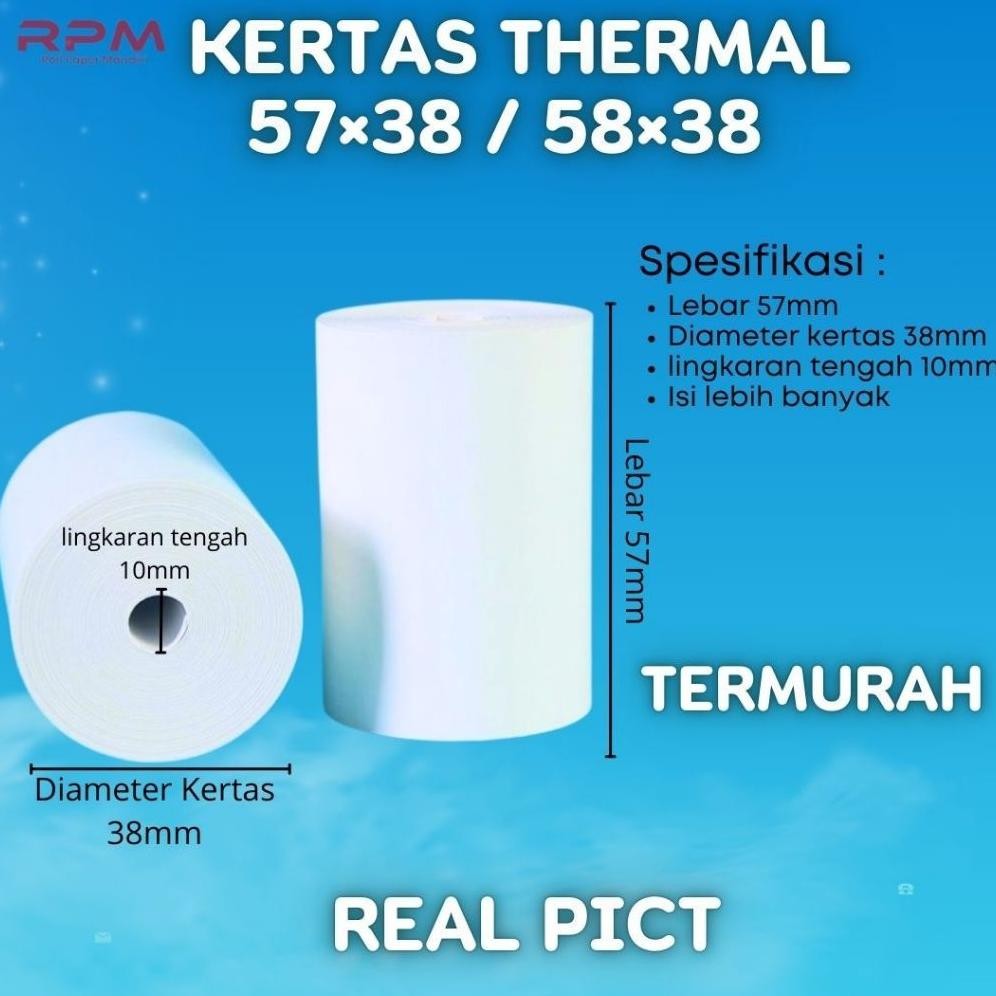 

JH8 10 Roll Kertas Struk Thermal 57x38 Coreless Kertas Kasir Termal 58x38 Printer Bluetooth Edc