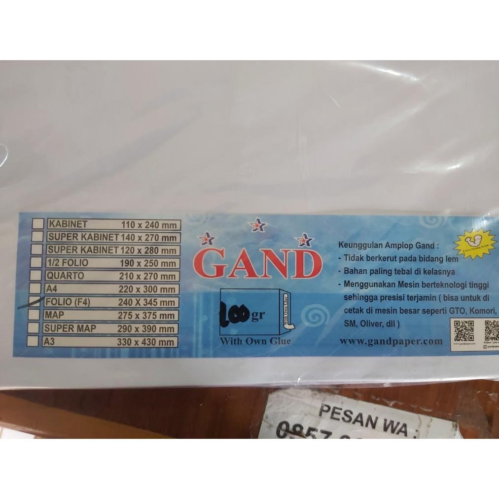 

JH8 Amplop Putih GAND F4/Folio Seal 100 Gram 1 pack 100 lembar