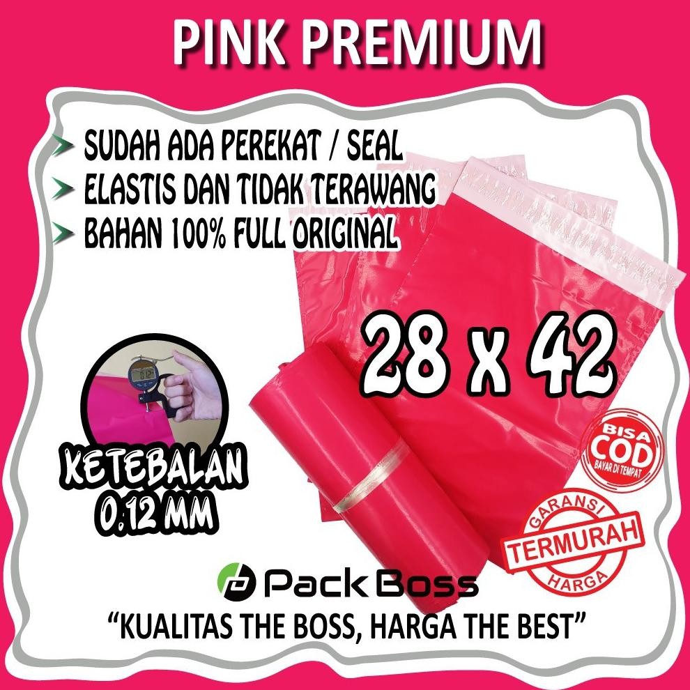 

JH8 PINK PREMIUM POLYMAILER 28x42 +/- 100 HALUS TEBAL LANGSUNG PABRIK