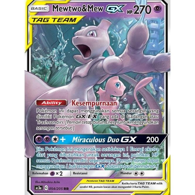 Mewtwo & Mew GX RR - ac3a 54 - Pokemon Kartu Indonesia Rare Original
