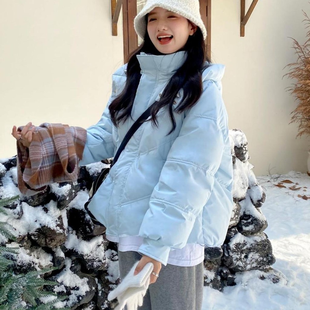

Korean Style Sweet Blue Short Cotton Jacket for Women Winter