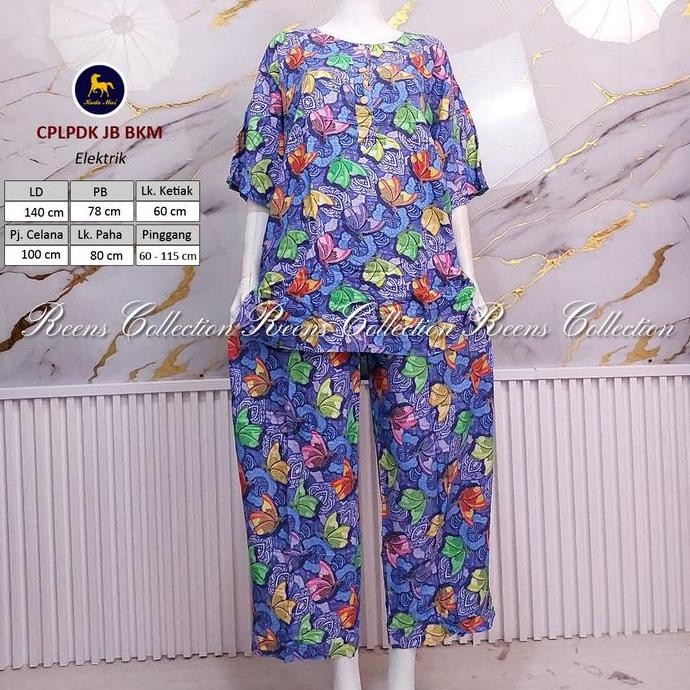 Batik Kuda Mas Setelan Cplpdk Jumbo Ld-140 Busui 3 Kancing | Piyama Rayon Panjang Lengan Pendek Big 