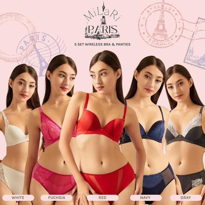Milari | Milari In Paris, 5Set Bra Tanpa Kawat /Lycra & Panties