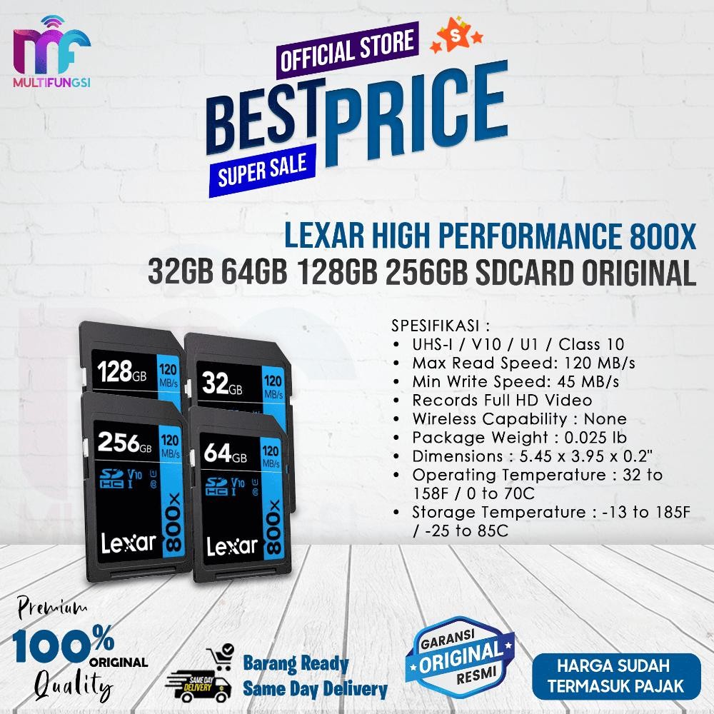 Murah  Lexar High Performance 800X 32Gb 64Gb 128Gb 256Gb Sdcard Original