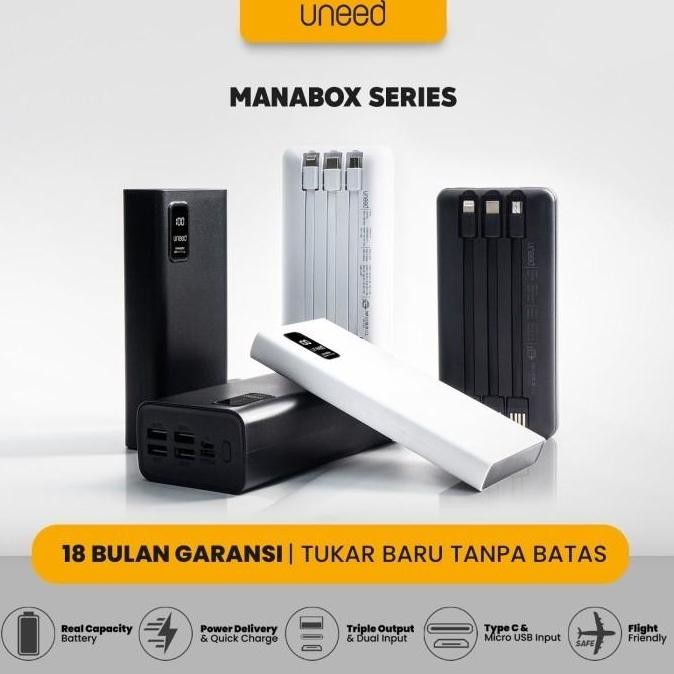 Uneed Powerbank Manabox Built In Cable 10000 20000 Vooc Quick Charge