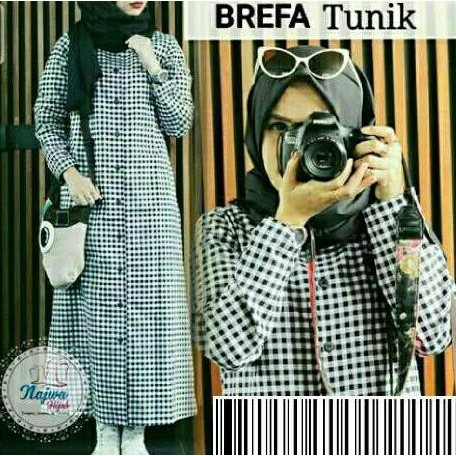 Tunik Long Dress Kotak Hitam Putih Brefa Vissy Murah