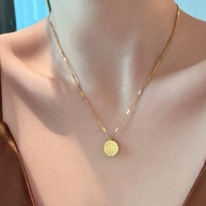 Kt78 K09 - Kalung Wanita Liontin Huruf Mandarin Hoki Viral / Mewah Berkualitas / Cooper Anti Karat /