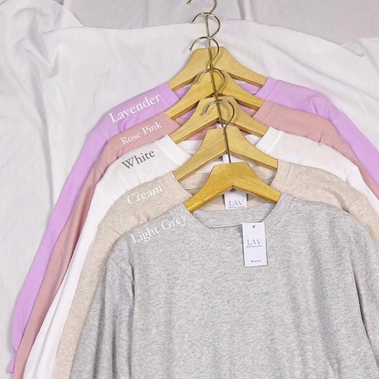 Cod Lavena Clara Knit Blouse / Waffle Knit / Atasan Lengan Panjang Balon / Kaos Lengan Panjang Wanit