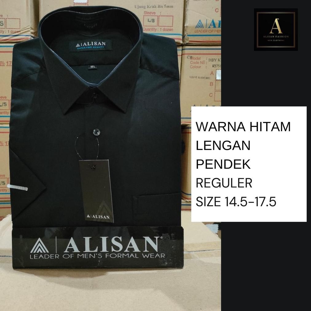 Alisan Kemeja Pria Lengan Pendek Polos Reguler Warna Hitam