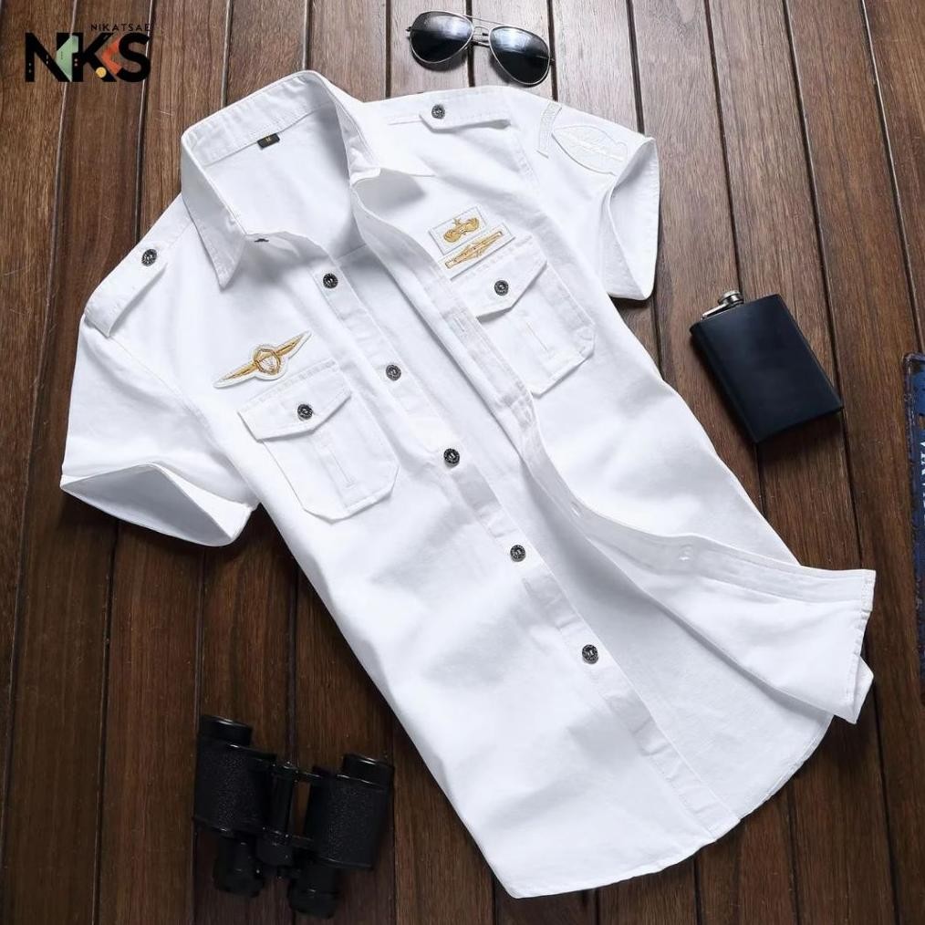 Kemeja Tactical Putih Lengan Pendek Bordil / Kemeja Tactical / Baju Tactical / Kemeja / Kemeja