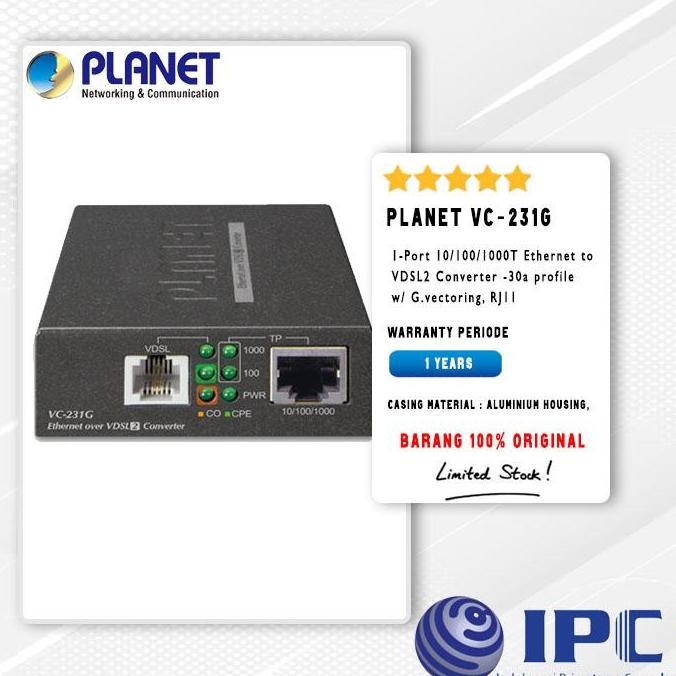 Planet Vc-231G Ethernet To Vdsl2 -30A Profile W/ G.Vectoring, Rj11 New Stok