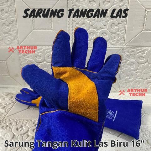 (1 pasang) BLUE SAFE Welding Leather Glove Premium 16 Inch | Sarung Tangan Kulit Las Biru 16" aSt