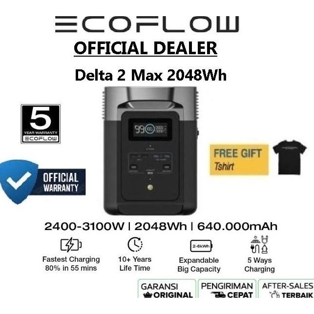 Bst Ready Ecoflow Delta 2 Max 2048Wh Kapasitas Besar 2400W Ac Output 4 Outlet Pengisian Cepat Garans