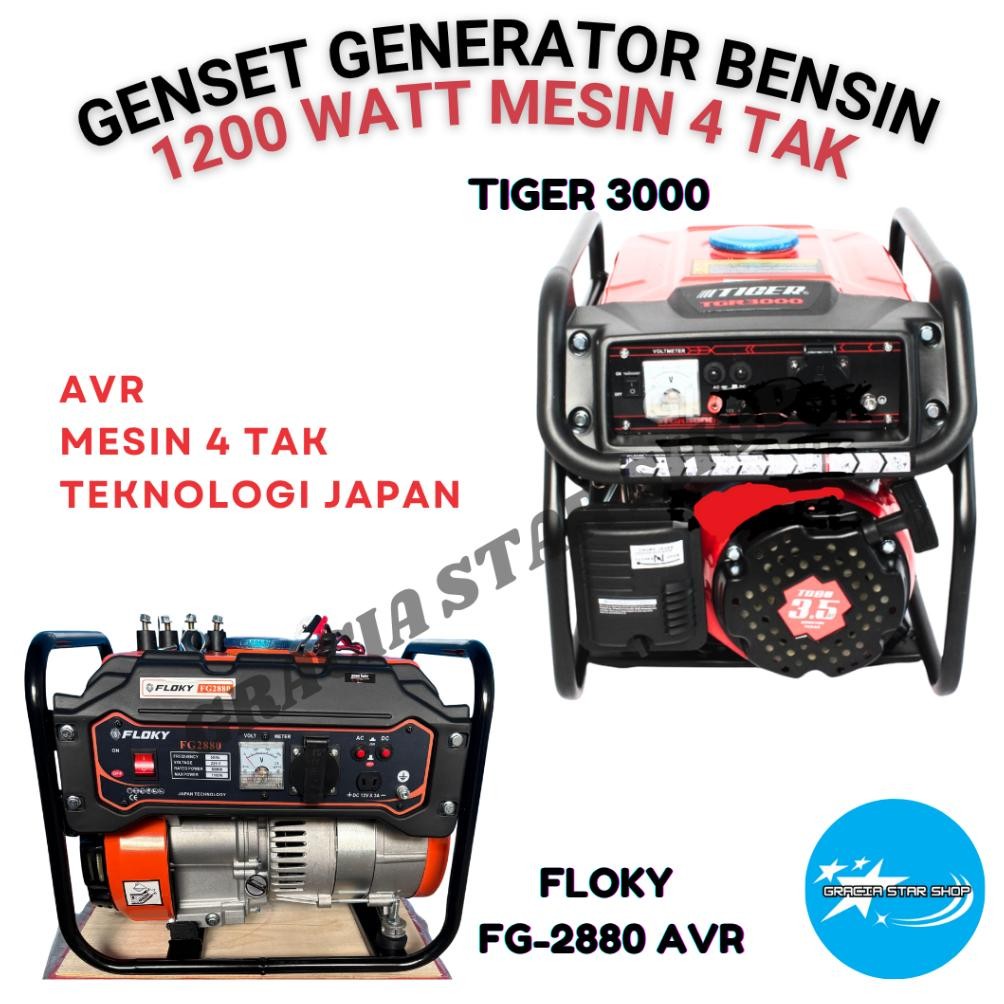 Genset 1200Watt TGR3000 TIGER X FLOKY FG-2880AVR / POWER GENERATOR 1200 WATT 4 TAK TGR 3000, FG-2880
