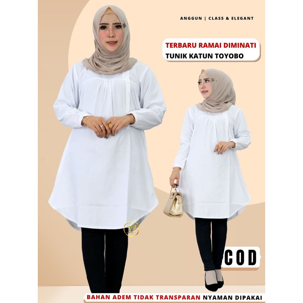 Baju Atasan Tunik Tunic Polos Wanita Dewasa Santri Putri Terbaru Bahan Katun Toyobo Warna Putih D8