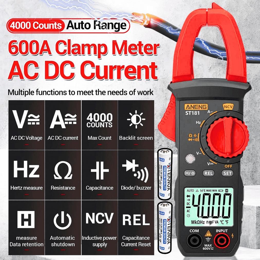 NO LIMIT ANENG Tang Ampere Digital AC DC + Baterai AAA 2 Pcs Multimeter Voltage Tester Clamp ST181 a