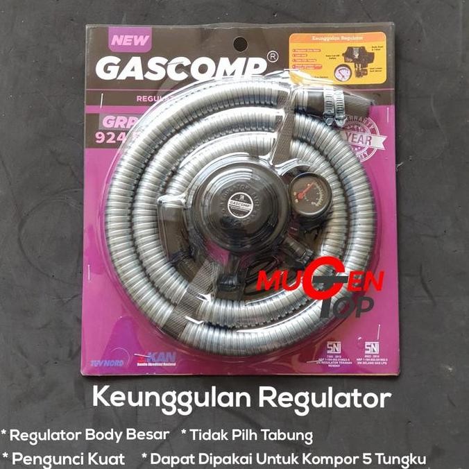 TERMURAH - Regulator GASCOMP Meter + Selang Gas Flexibel 1,8 Meter GRP-924E