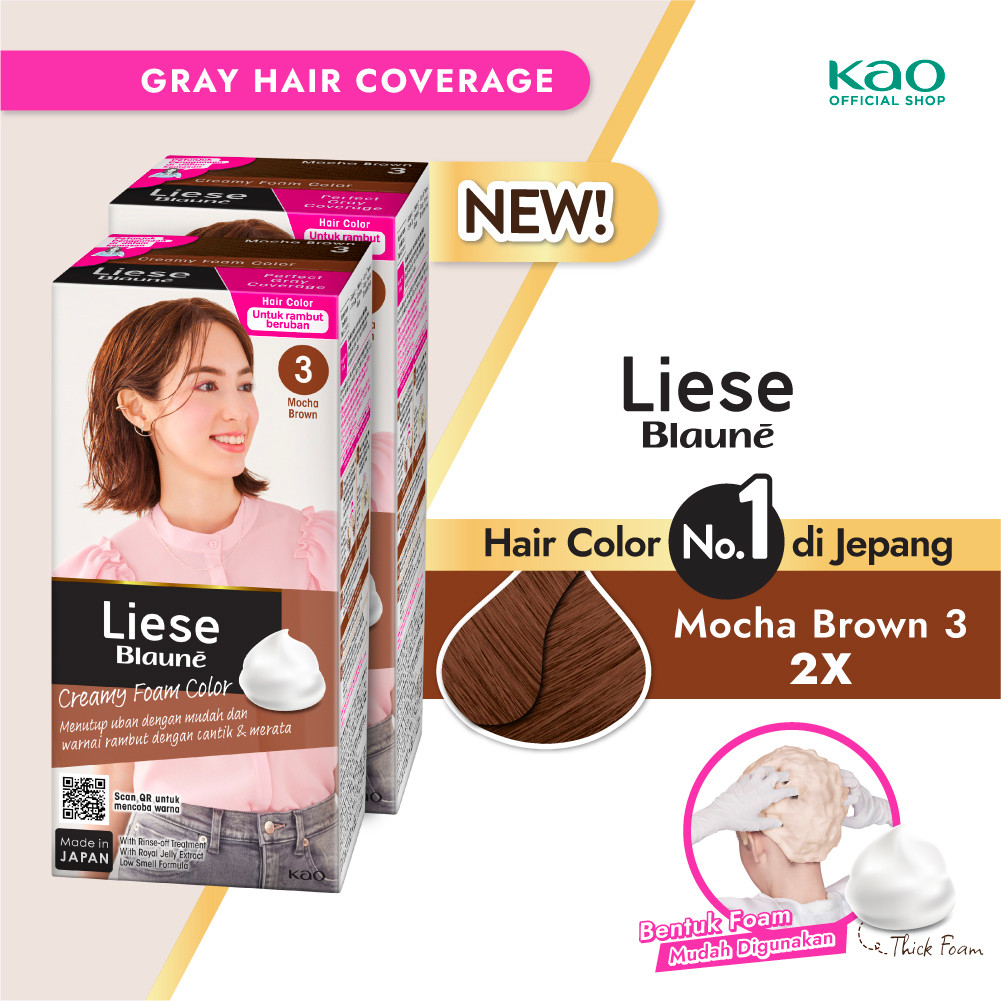 Liese Blaune Creamy Bubble Hair Color Cat Pewarna Rambut Mocha Brown Penutup Uban Twinpack