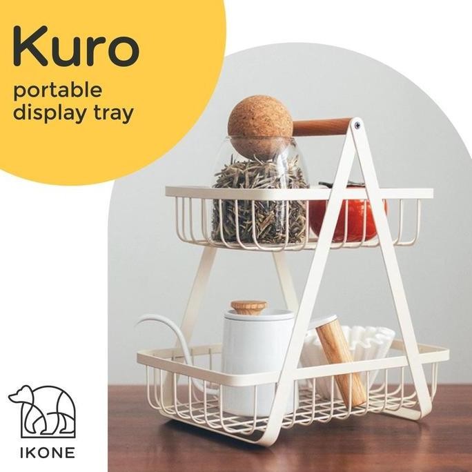 IKONEKURO Keranjang Rak Dapur Rak Buah Besi Rak Dapur Besi Kayu Serbaguna Dapur Rak 2 Tingkat Dapur