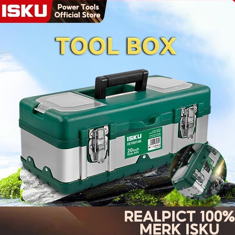 ISKU Tool Box Besar 15/18/20 Inch Bahan Besi Tool box set lengkap/2 layaer Kotak Peralatan Perkakas/