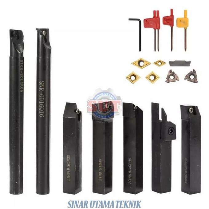 Pahat bubut 16mm Set 7 Holder bubut + Insert pahat Luar pahat Dalam