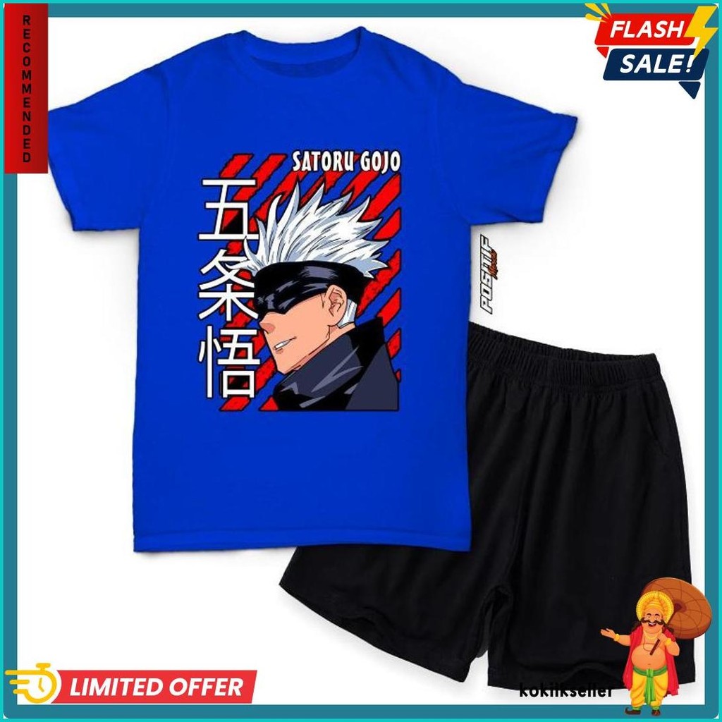 Cusss Serbu Positif Merch Baju Kaos Anak Setelan Anime Satoru Gojo Laki Perempuan