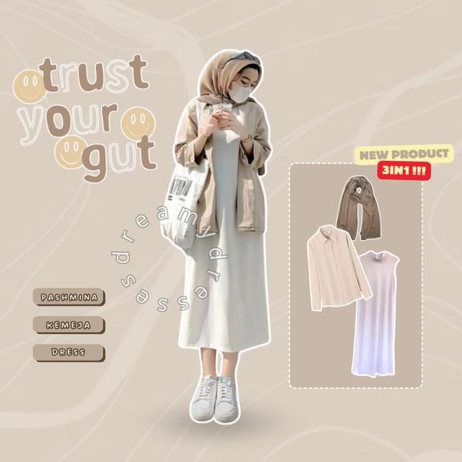 Df178>> One Set 155 - (Inner Dress, Kemeja, Pashmina) Inner Gamis Tanpa Lengan-Gamis Kutung Spandek 