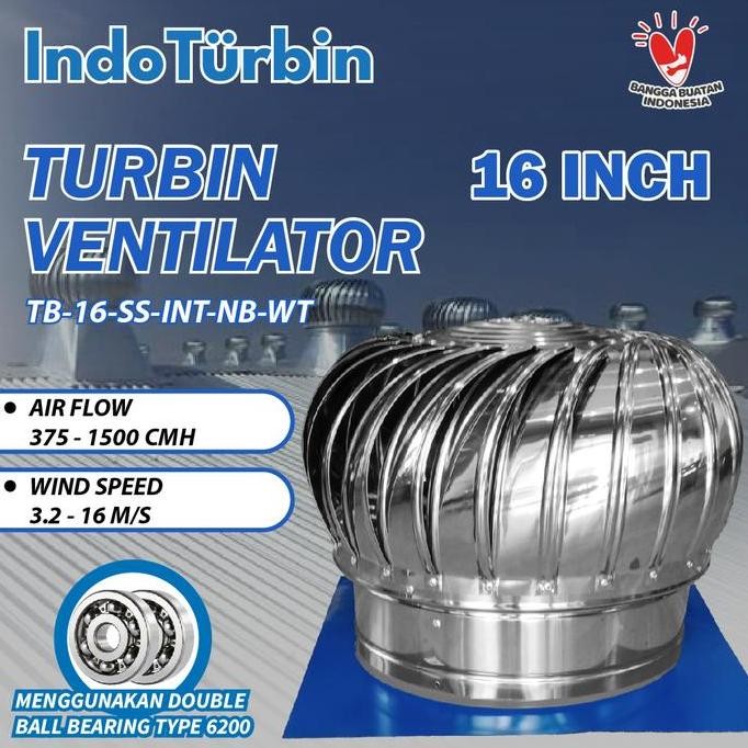 Turbin Ventilator 16 Inch Turbine Roof Fan Ventilasi Exhaust Atap Rumah Pabrik 16" IndoTurbin