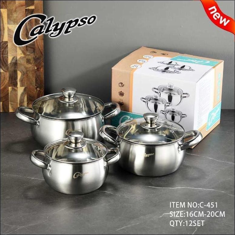 PANCI SET CALYPSO TUTUP KACA / PANCI SET STAINLESS STEEL PREMIUM 3PCS aSt