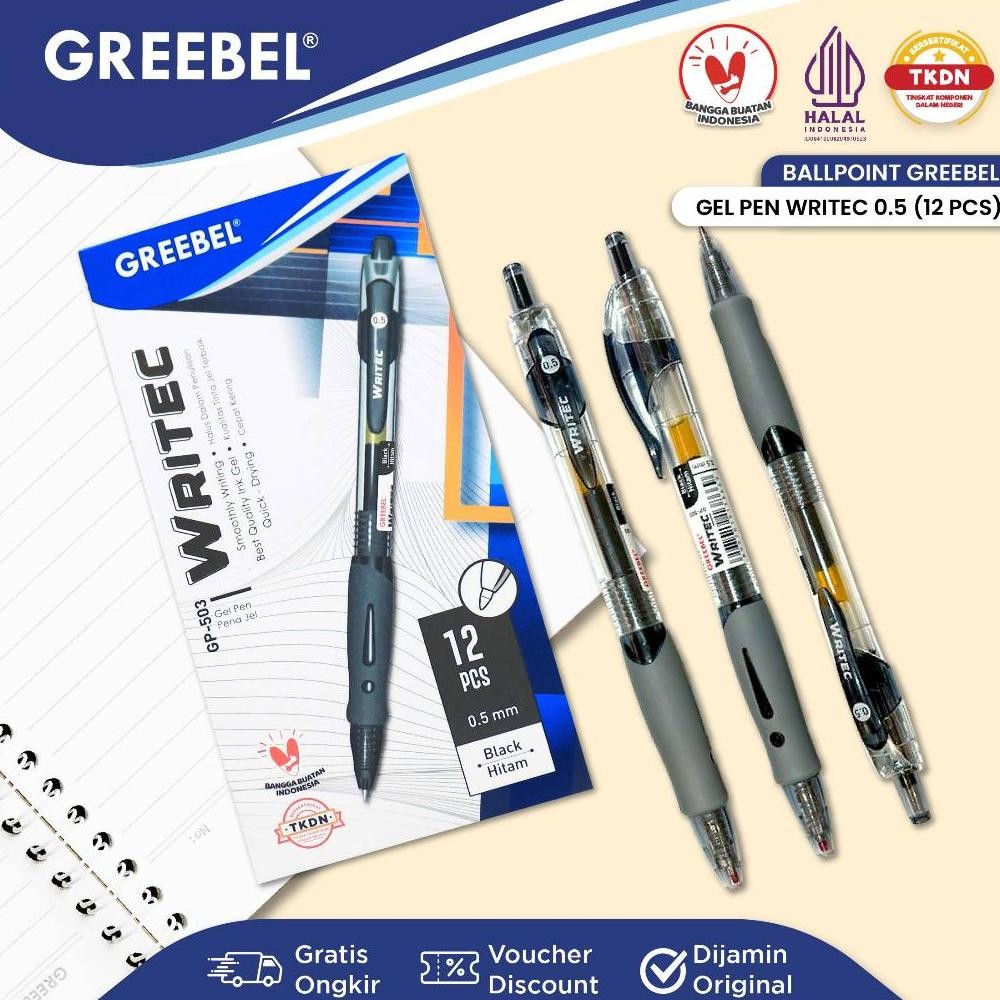 

GREEBEL PULPEN GEL GEL PEN GP503 Writec 0.5 12PCSBOX Ballpen Gel Ballpoint Bolpen Bolpoin Pena Gel