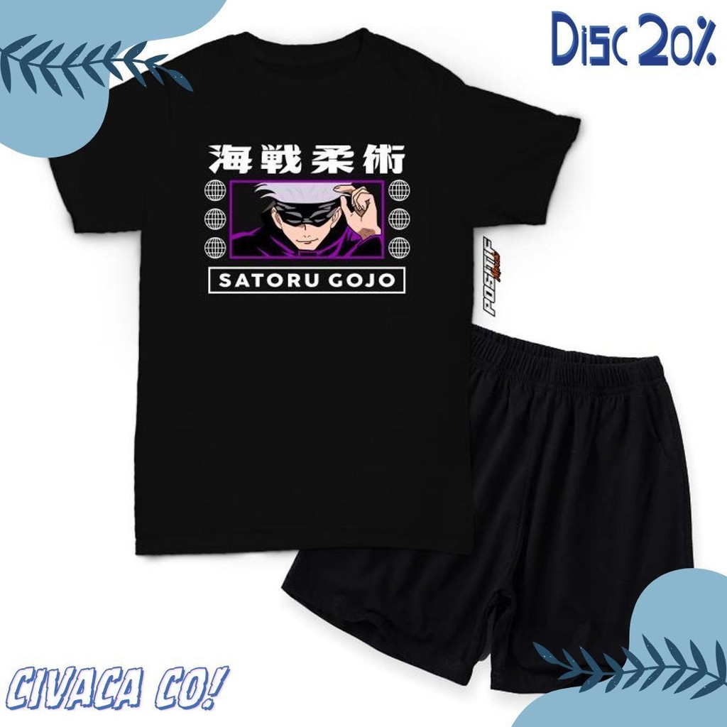 Cusss Serbu Positif Merch Baju Kaos Anak Setelan Satoru Gojo Anime Harian Laki Perempuan