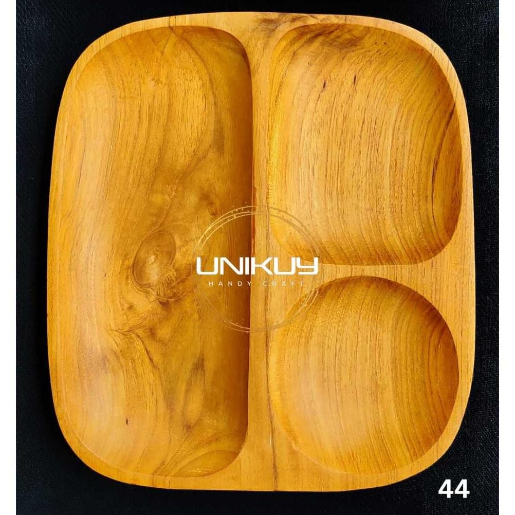 (Terbaru) Piring kayu jati / piring kayu sekat 3 / piring makan sekat 3 (Terlaris)