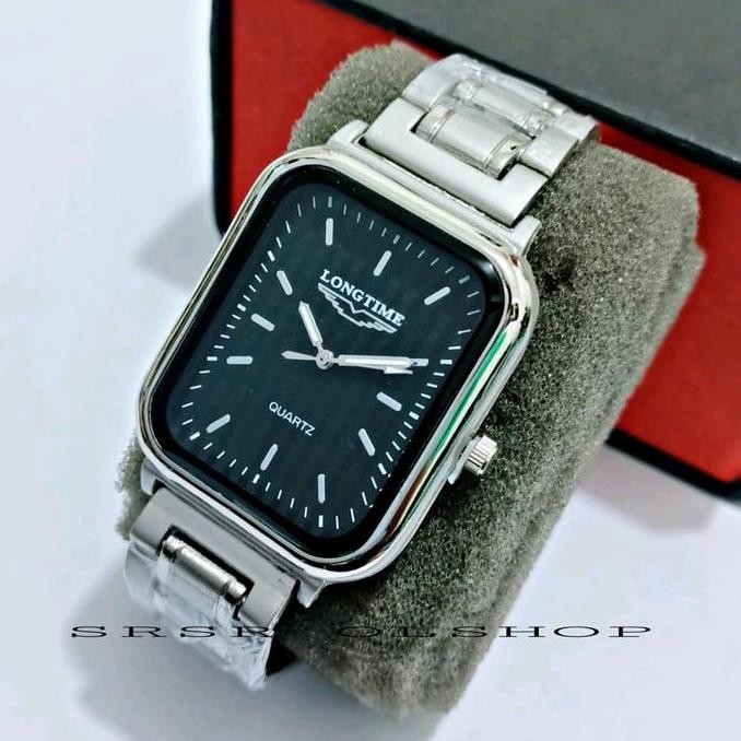 Mewah Jam Tangan Pria Model Kotak Rantai Stell Jam Tangan Wanita Persegi Analog