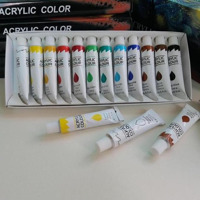 

Hightune Acrylic Paint Set Cat Akrilik Set 12/24 Warna 10ml/12ml Lukis Kanvas Acrylic Dasar/Primer
