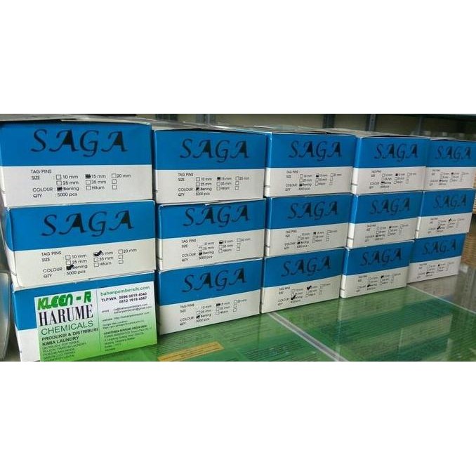 

ready Tag Pin Bening 15mm SAGA 5.000 pcs per box, bahan PP murah