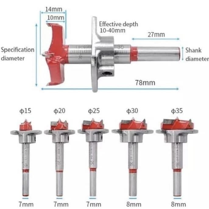 Mata Bor Engsel Sendok Set 5 Pcs Hinge Boring Drill Forstener Bit Tct Kualitas Premium