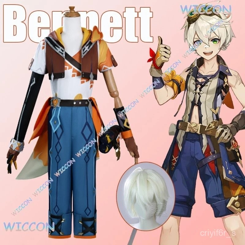 COS@Bennett Cosplay Wig Game Genshin Impact Bennett Cosplay Costume Outfit Adult Men Halloween Anima